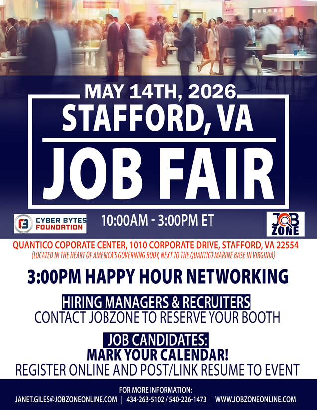 Stafford, VA (Quantico Corporate Center) — May 14, 2026 (10am–3pm) — event flyer